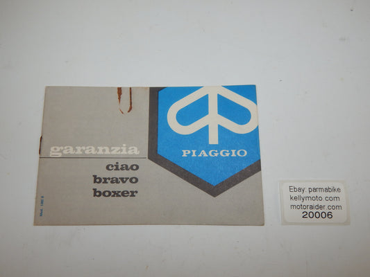1980's PIAGGIO CIAO BRAVO BOXER WARRANTY BOOK ITALIAN VINTAGE MOPED - MotoRaider