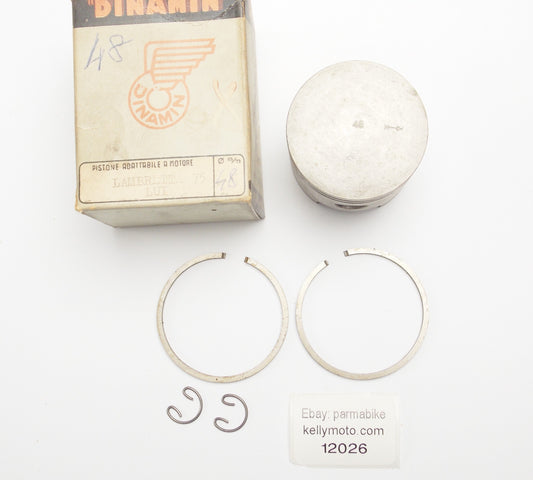 NOS DINAMIN PISTON + RINGS + PIN + CLIPS SET CPL. D 48 mm LAMBRETTA 75cc SCOOTER - MotoRaider