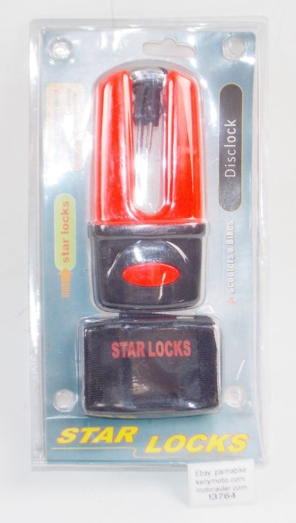 NOS STAR LOCKS MOTORCYCLES SCOOTER RED BRAKE DISC LOCK SECURITY ANTITHEFT - MotoRaider
