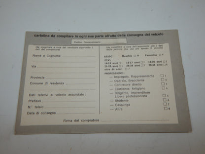 1980's PIAGGIO CIAO BRAVO BOXER WARRANTY BOOK ITALIAN VINTAGE MOPED - MotoRaider