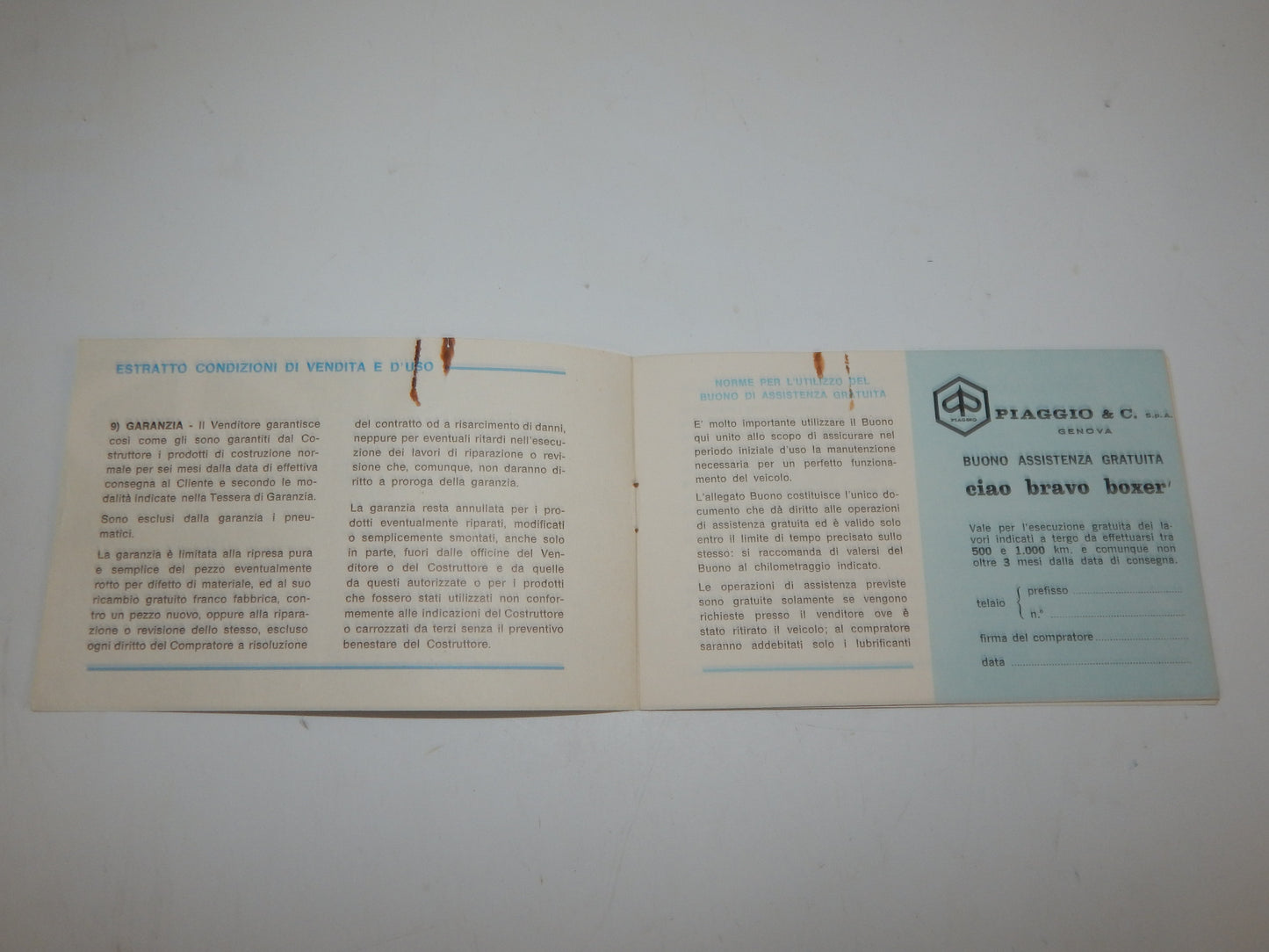 1980's PIAGGIO CIAO BRAVO BOXER WARRANTY BOOK ITALIAN VINTAGE MOPED - MotoRaider