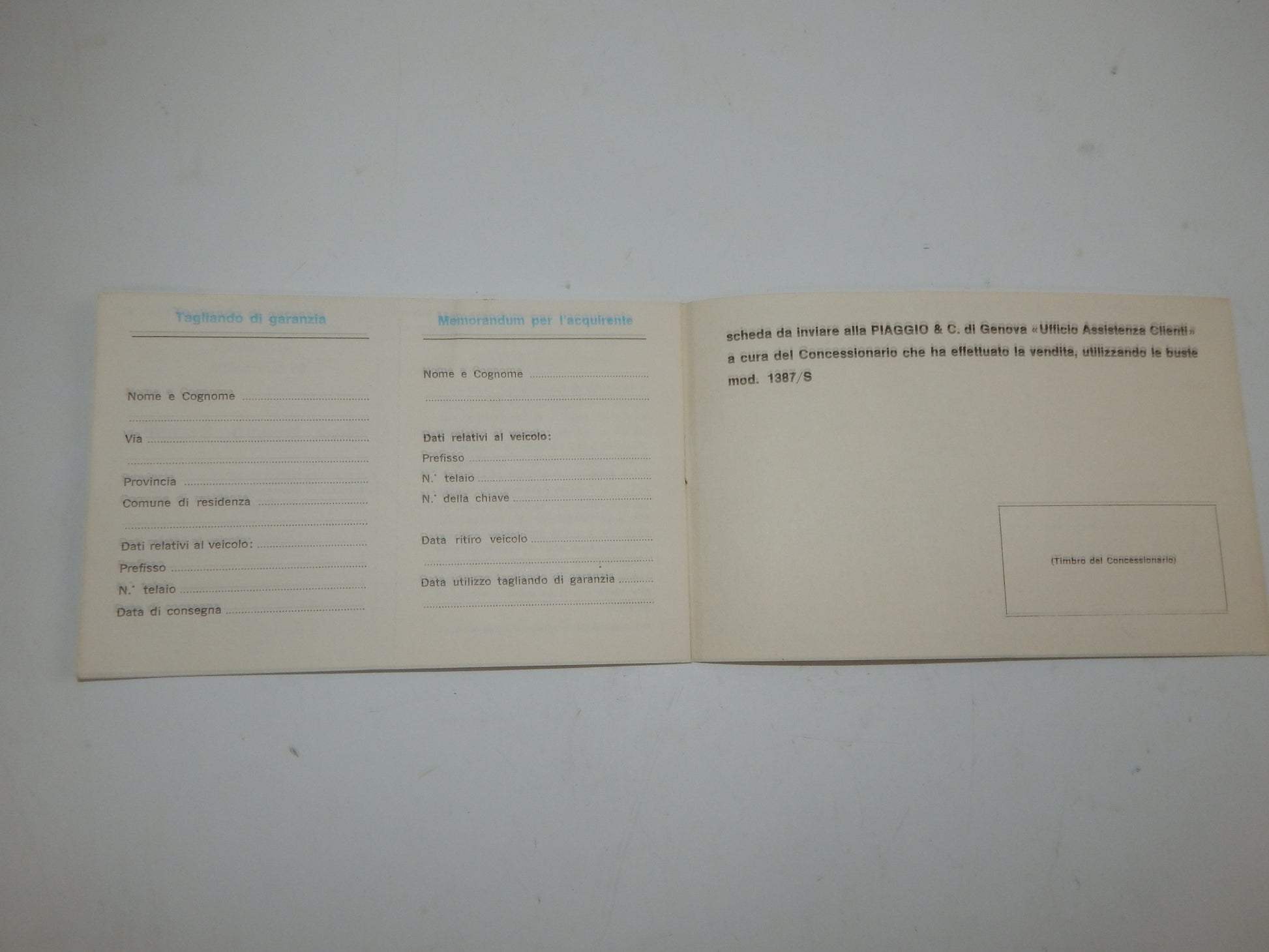1980's PIAGGIO CIAO BRAVO BOXER WARRANTY BOOK ITALIAN VINTAGE MOPED - MotoRaider