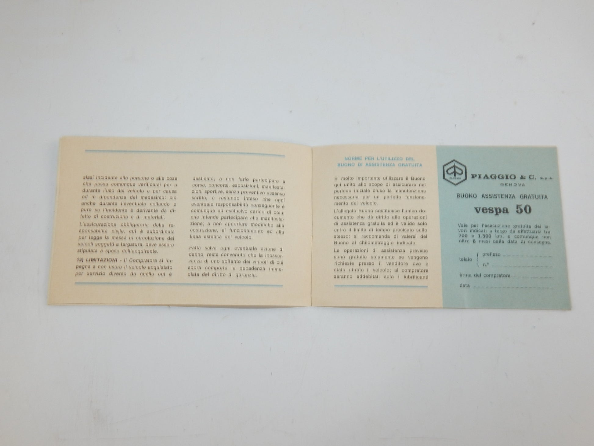1980's PIAGGIO VESPA 50 WARRANTY BOOK ITALIAN VINTAGE SCOOTER - MotoRaider