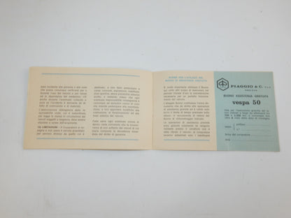 1980's PIAGGIO VESPA 50 WARRANTY BOOK ITALIAN VINTAGE SCOOTER - MotoRaider