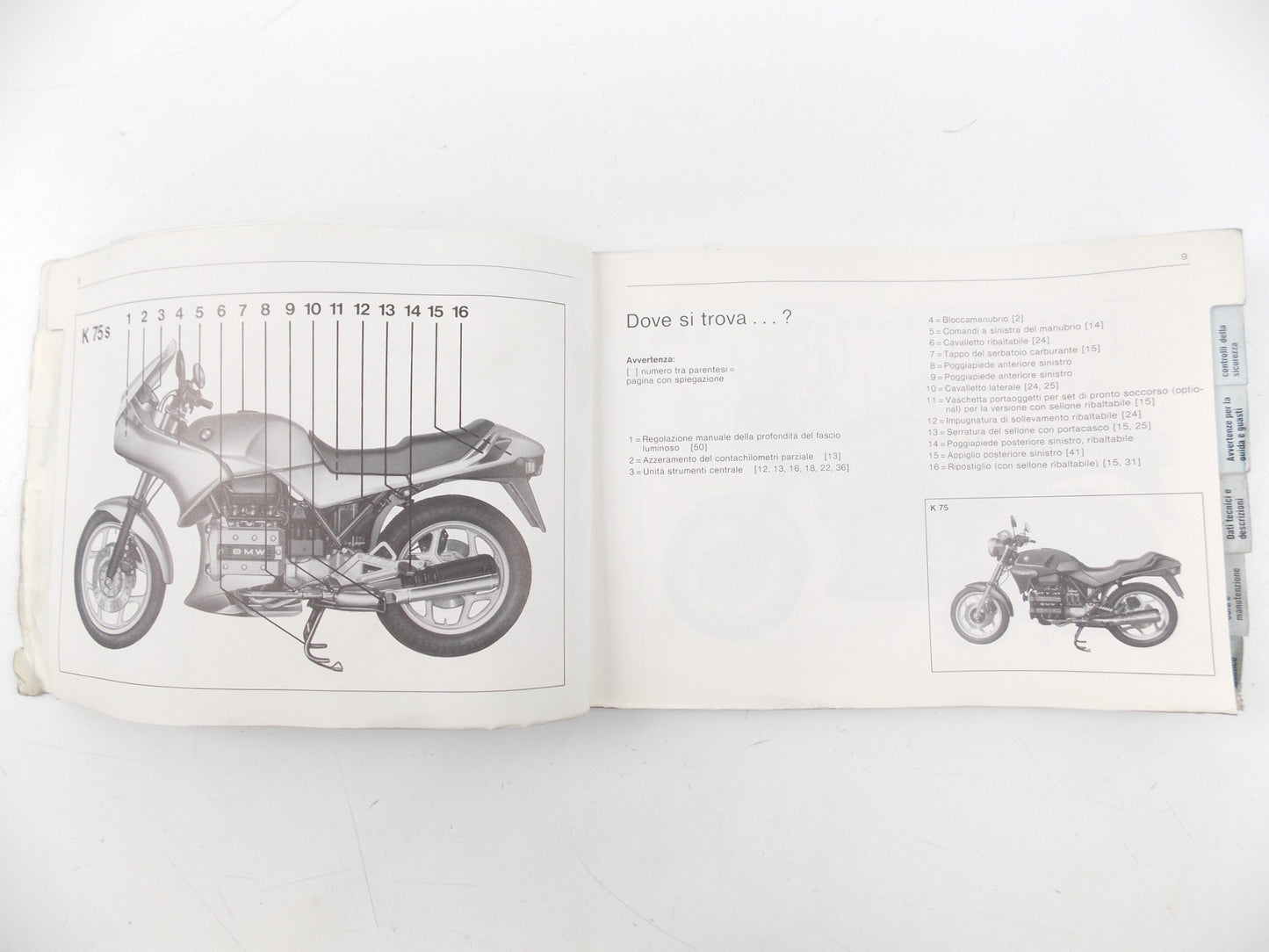 1990 BMW K75 K75S OWNER'S RIDER USER MANUAL BOOK CATALOG ITALIAN - MotoRaider
