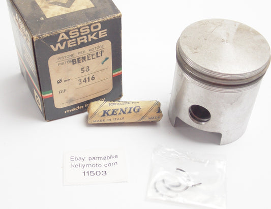ASSO WERKE 3416 PISTON + RINGS + PIN + CLIPS SET CPL. D. 57.4 mm BENELLI MOTOR - MotoRaider