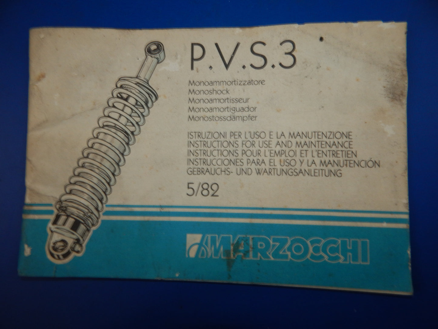 1982 MARZOCCHI PVS-3 MONOSHOCK USE AND MAINTENANCE BOOK MANUAL MULTI LANGUAGE - MotoRaider