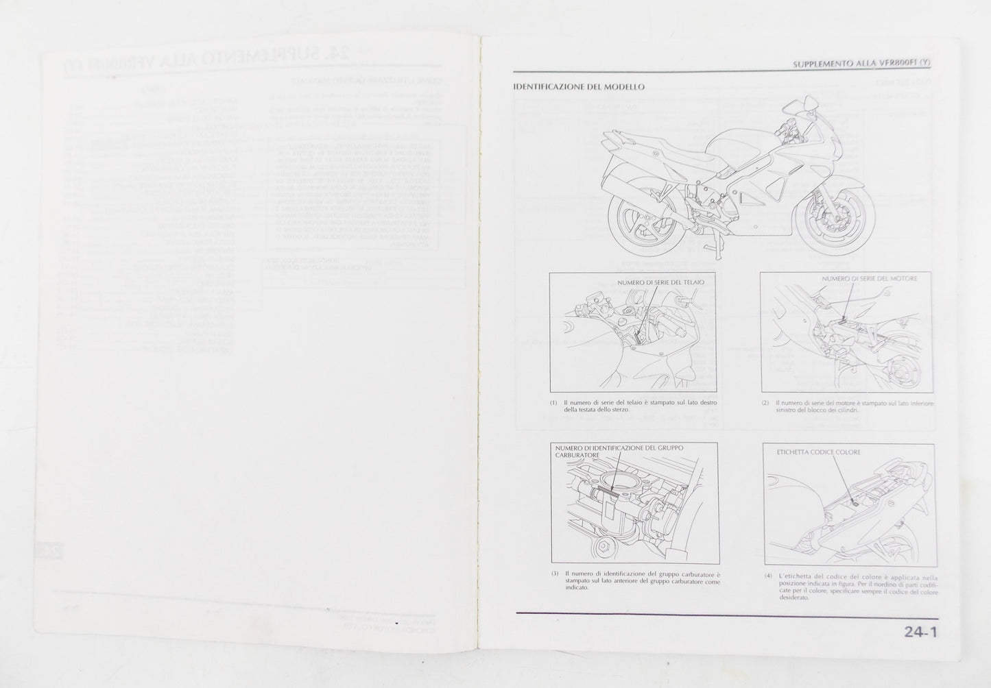 HONDA VFR800FIY WORKSHOP MANUAL REPAIR MECHANICAL SERVICE  BOOK ITALIAN - MotoRaider