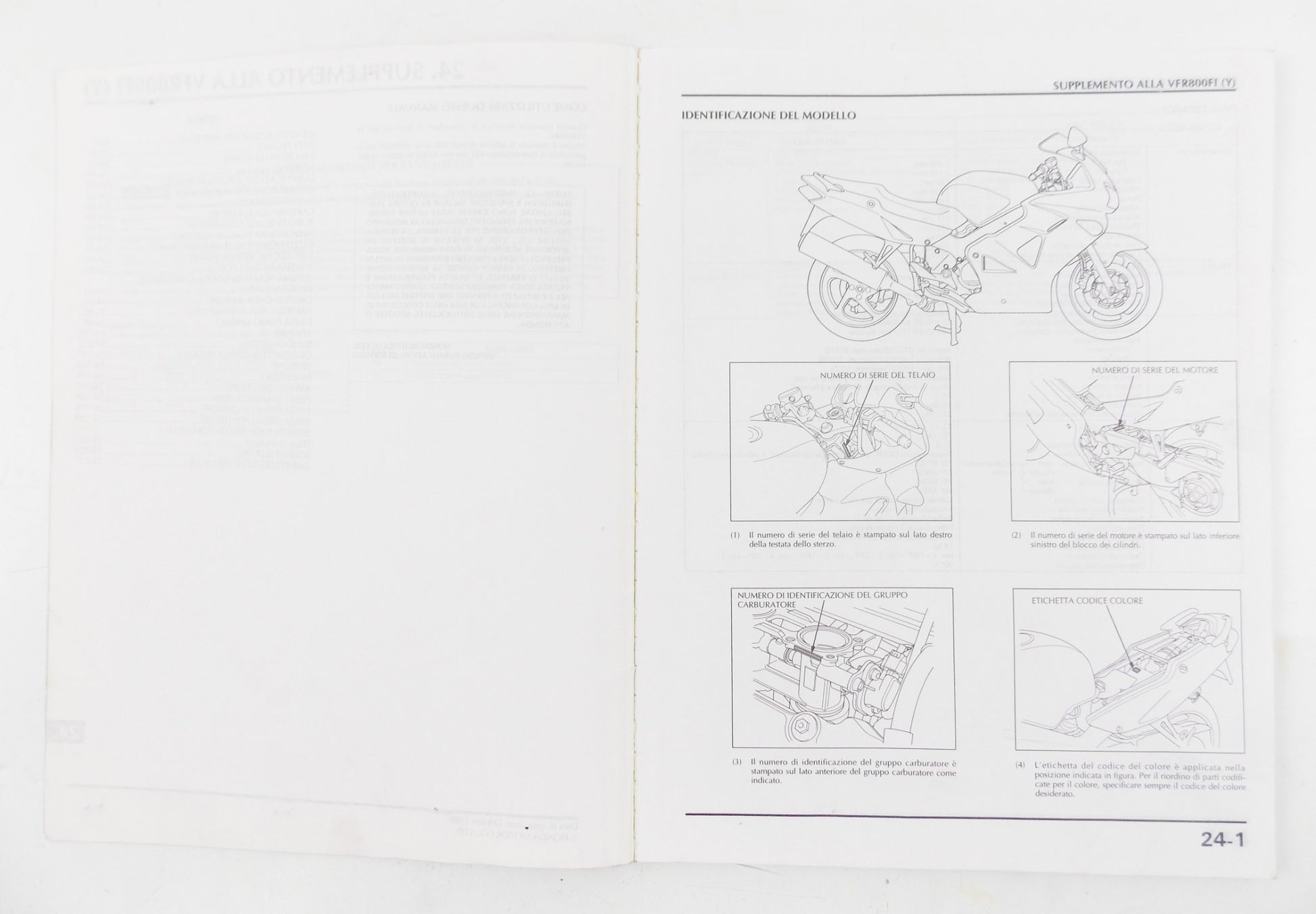 HONDA VFR800FIY WORKSHOP MANUAL REPAIR MECHANICAL SERVICE  BOOK ITALIAN - MotoRaider