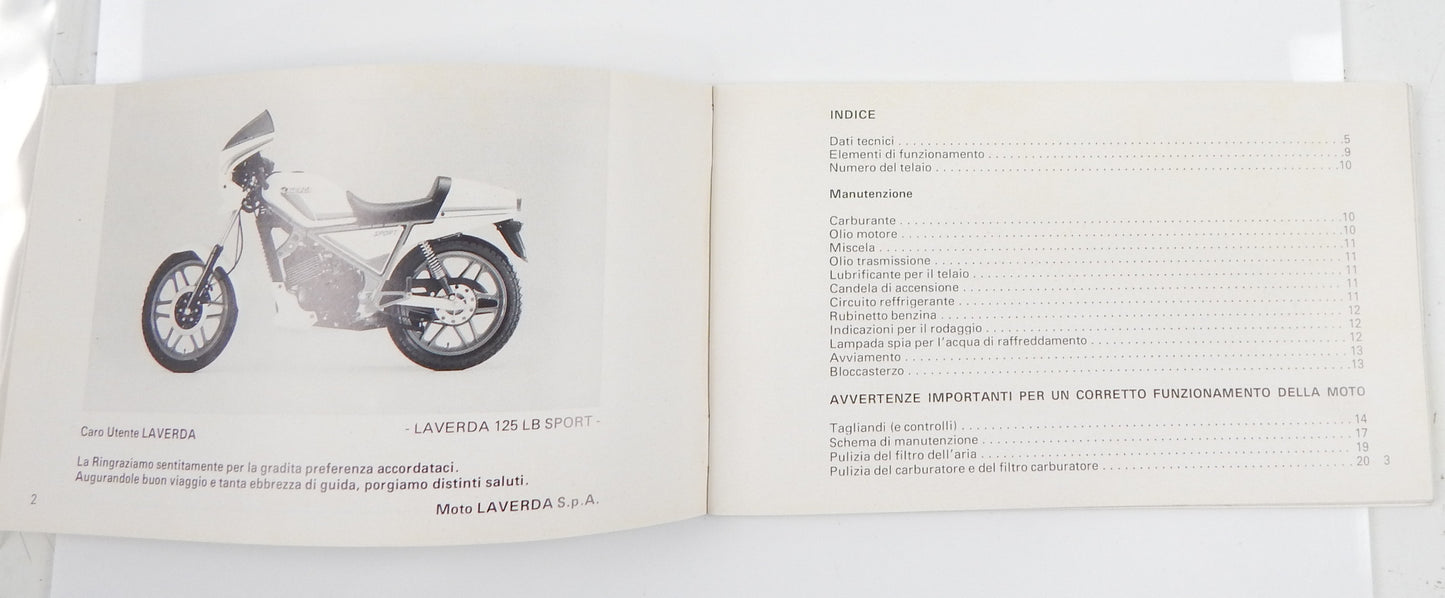 1980's ORIGINAL LAVERDA 125 LB SPORT USE MAINTENANCE OWNER MANUAL BOOK ITALIAN - MotoRaider