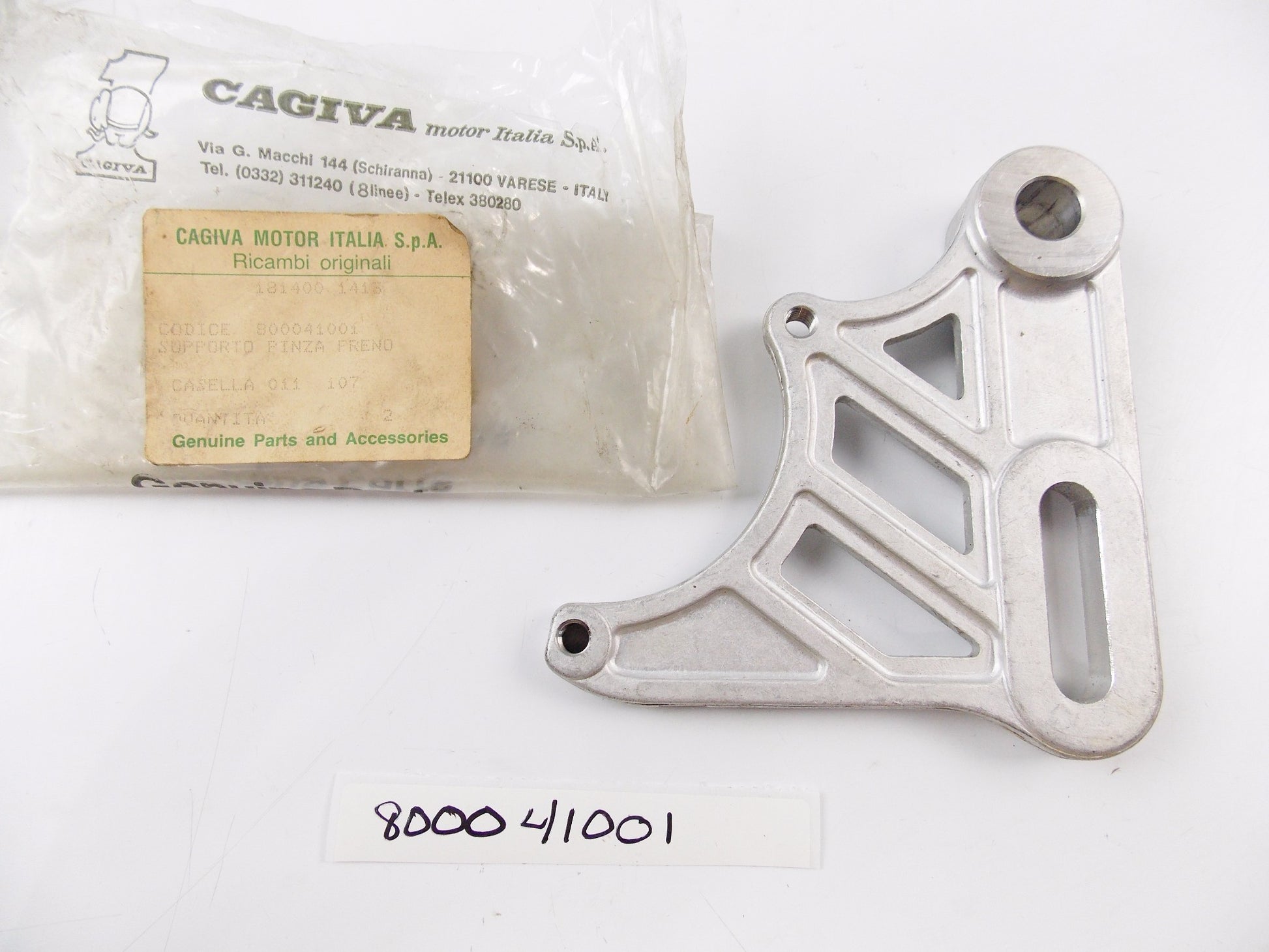 NOS OEM CAGIVA 1987 ALETTA ORO 125-S2 REAR BRAKE CALIPER HOLDER PLATE 800041001 - MotoRaider