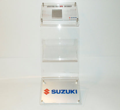 SUZUKI GSXR-750 DEALER SHOWROOM DISPLAY CLEAR PLEXIGAS H35" WITH BROCHURE POCKET - MotoRaider