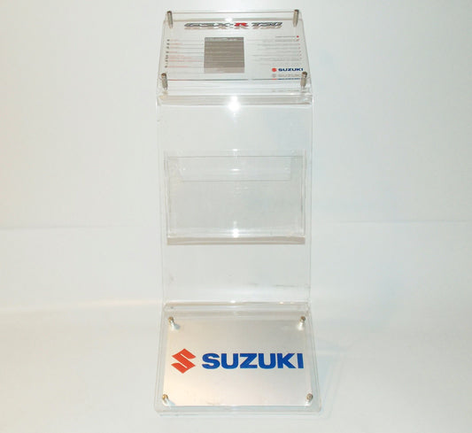 SUZUKI GSXR-750 DEALER SHOWROOM DISPLAY CLEAR PLEXIGAS H35" WITH BROCHURE POCKET - MotoRaider