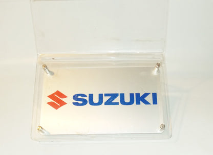 SUZUKI GSXR-750 DEALER SHOWROOM DISPLAY CLEAR PLEXIGAS H35" WITH BROCHURE POCKET - MotoRaider