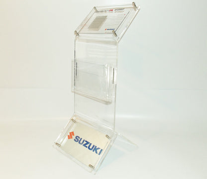 SUZUKI GSXR-750 DEALER SHOWROOM DISPLAY CLEAR PLEXIGAS H35" WITH BROCHURE POCKET - MotoRaider