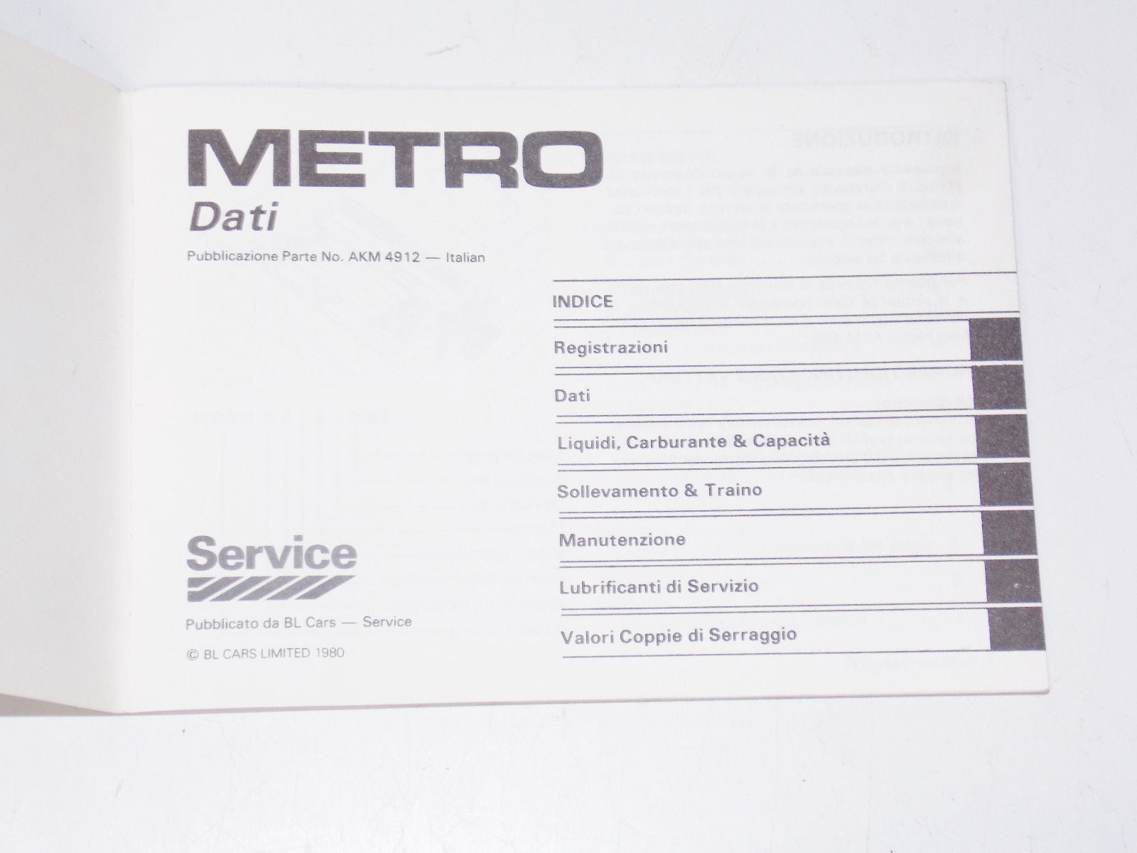 1980 AUSTIN MINI METRO OWNER MANUAL BOOK BOOKLET IN ITALIAN - MotoRaider