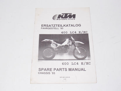 1993 KTM 400 600 LC4 E/XC CHASSIS FRAME PART LIST MANUAL BOOK DIAGRAM 3.203.59 - MotoRaider