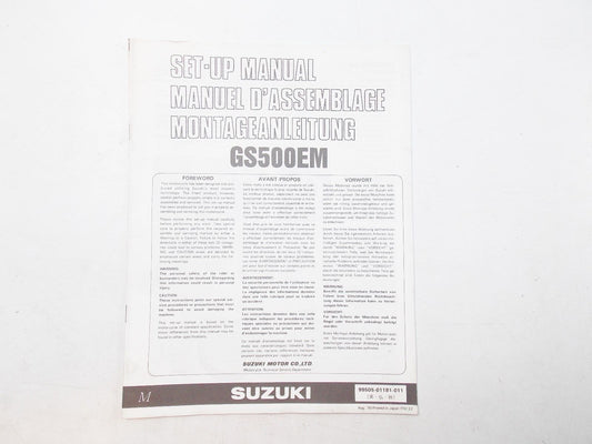 NEW SUZUKI 1990 SET-UP MANUAL GS500 ENGLISH FRENCH GERMAN  99505-01181-011 - MotoRaider