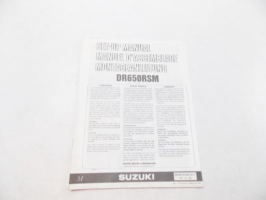NEW SUZUKI 1990 SET-UP MANUAL DR650 ENGLISH FRENCH GERMAN  99505-01361-011 - MotoRaider