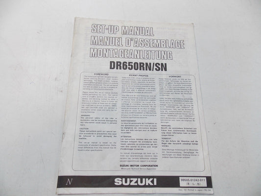 NEW SUZUKI 1991 SETUP MANUAL DR650RN/SN ENGLISH FRENCH GERMAN 99505-01242-011 - MotoRaider