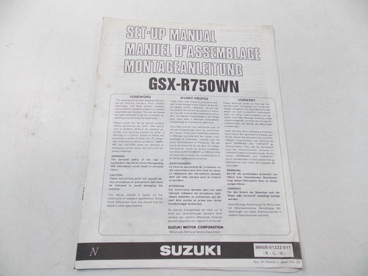 NEW SUZUKI 1991 SETUP MANUAL GSXR750WN ENGLISH FRENCH GERMAN 99505-01222-011 - MotoRaider