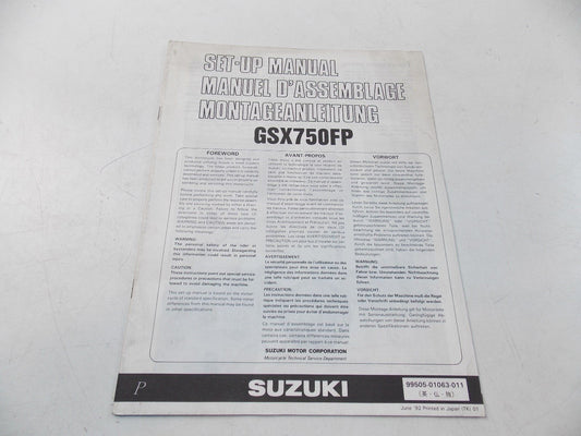 NEW SUZUKI 1992 SETUP MANUAL GSX750FP ENGLISH FRENCH GERMAN 99505-01063-011 - MotoRaider
