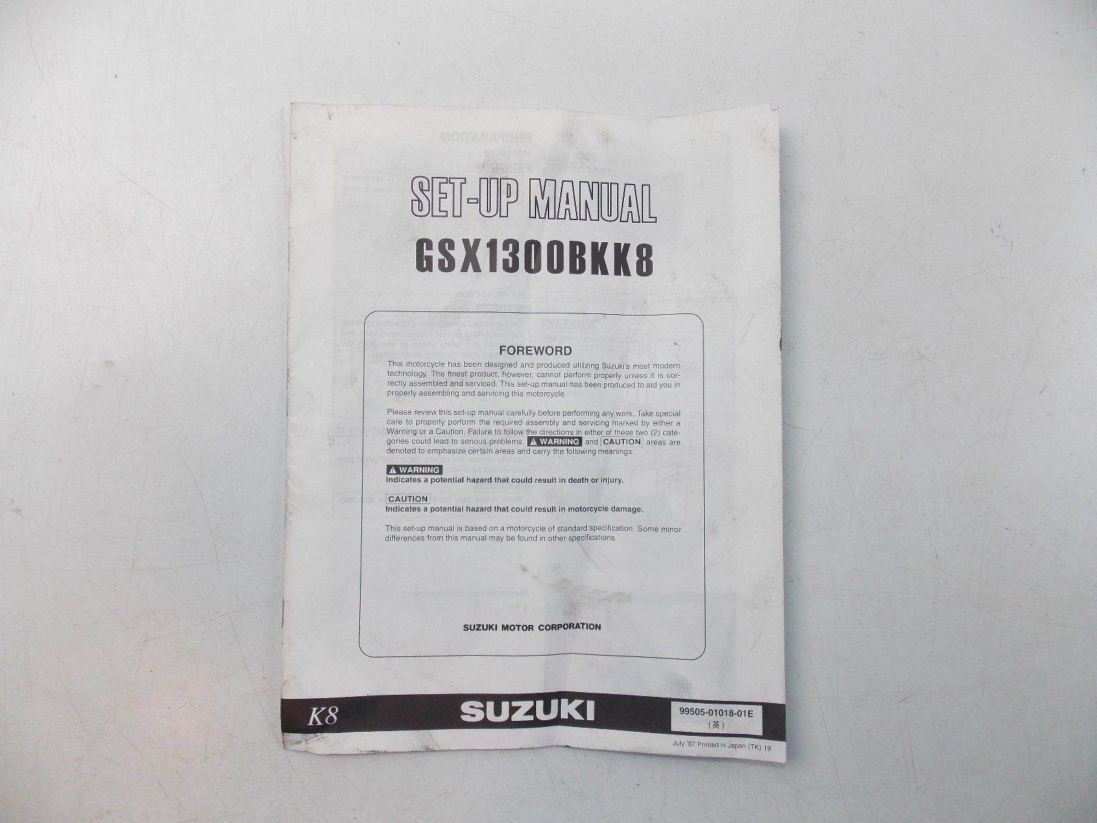 NEW SUZUKI 2007 SETUP MANUAL GSX1300BKK8 ENGLISH  99505-01018-01E - MotoRaider