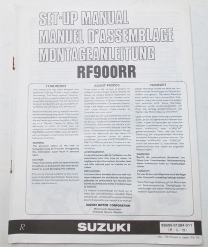 USED SUZUKI 1993 SET-UP MANUAL RF900RR   99505-01284-011 - MotoRaider