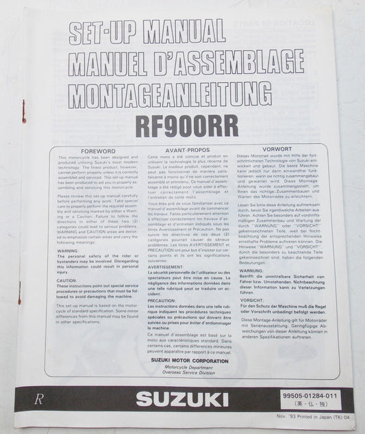 USED SUZUKI 1993 SET-UP MANUAL RF900RR   99505-01284-011 - MotoRaider