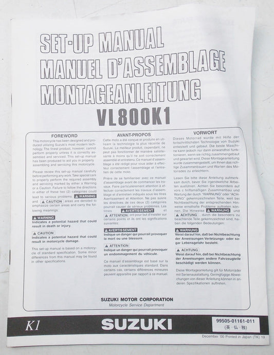 USED SUZUKI 2000 SET-UP MANUAL  VL800K1  99505-01161-011 - MotoRaider