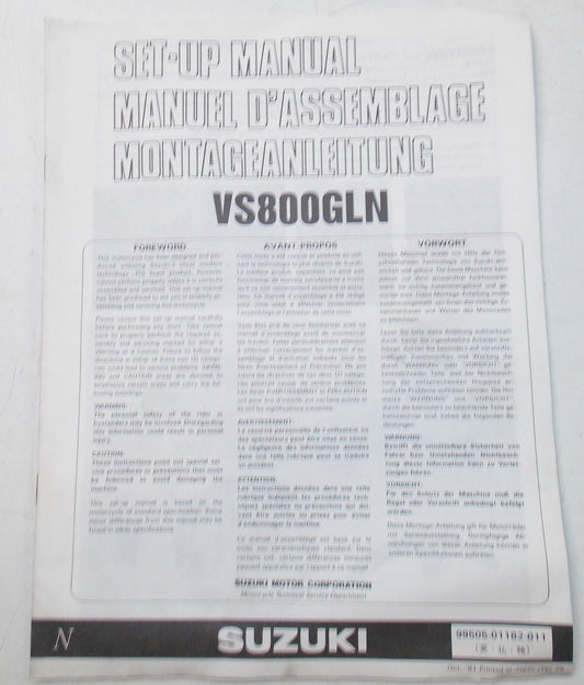 USED SUZUKI 1991  SET-UP MANUAL  VS800GLN   99505-O1182-011 - MotoRaider