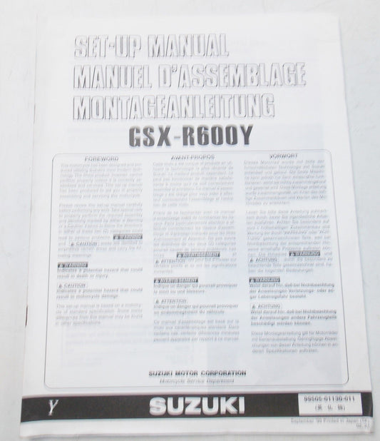 USED SUZUKI 1999 SET UP MANUAL GSX-R600Y  99505-01130-011 - MotoRaider