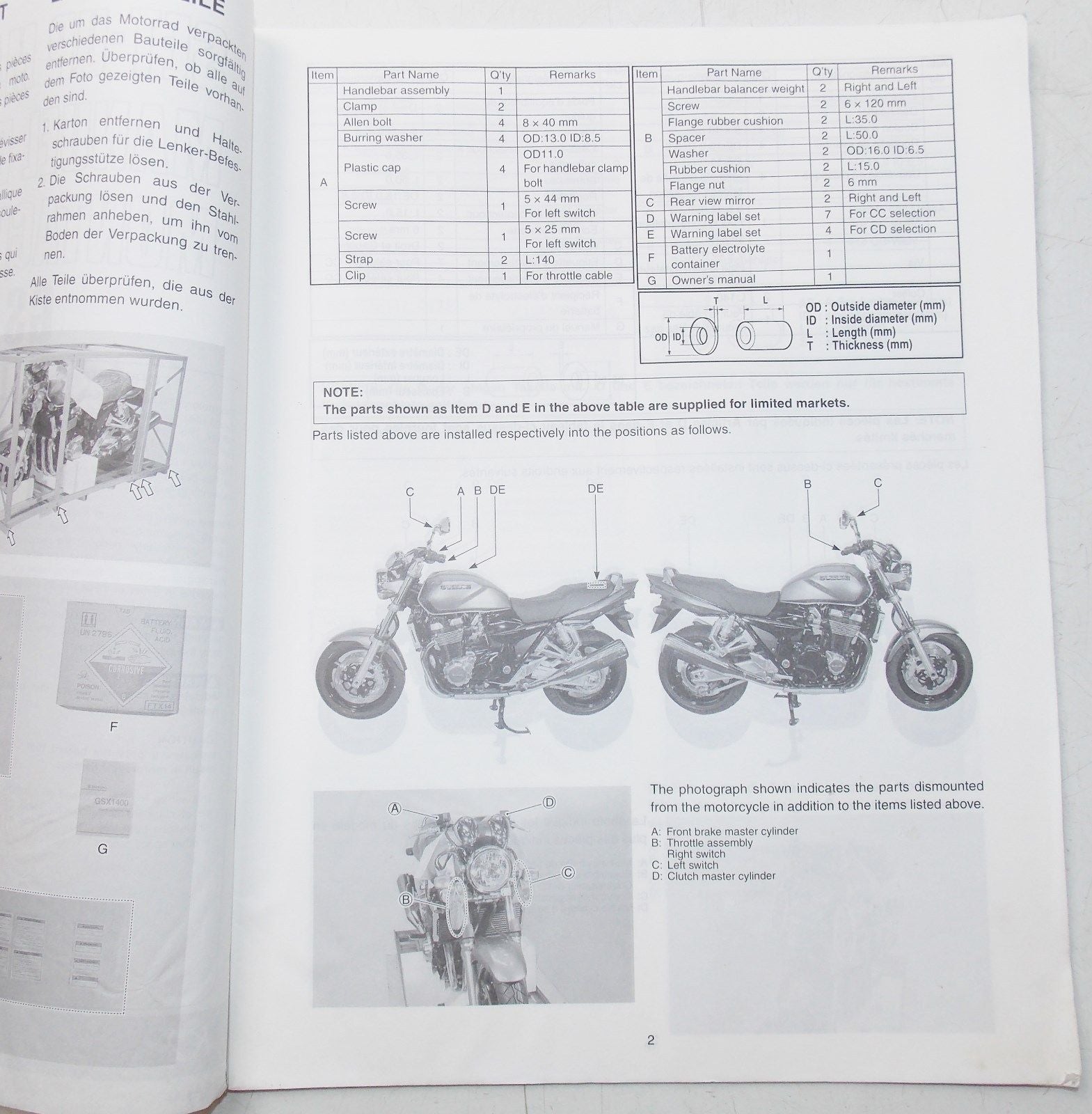 USED SUZUKI 2001 SET UP MANUAL GSX1400K2    99055-01002-011 - MotoRaider