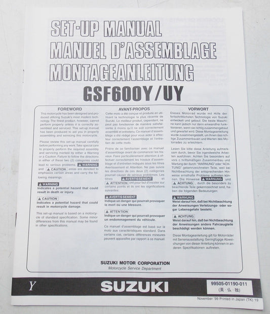 USED SUZUKI 1999  SET UP MANUAL GSF600Y/UY   99505-01190-011 - MotoRaider