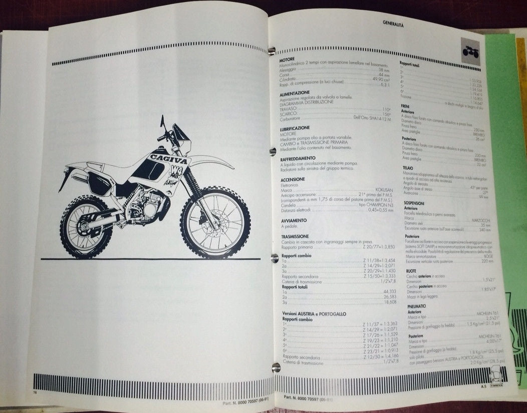 1990 CAGIVA DEALER MANUAL WORKSHOP BOOK MAINTENANCE REPAIR N90 COCIS 50 CITY W4 - MotoRaider