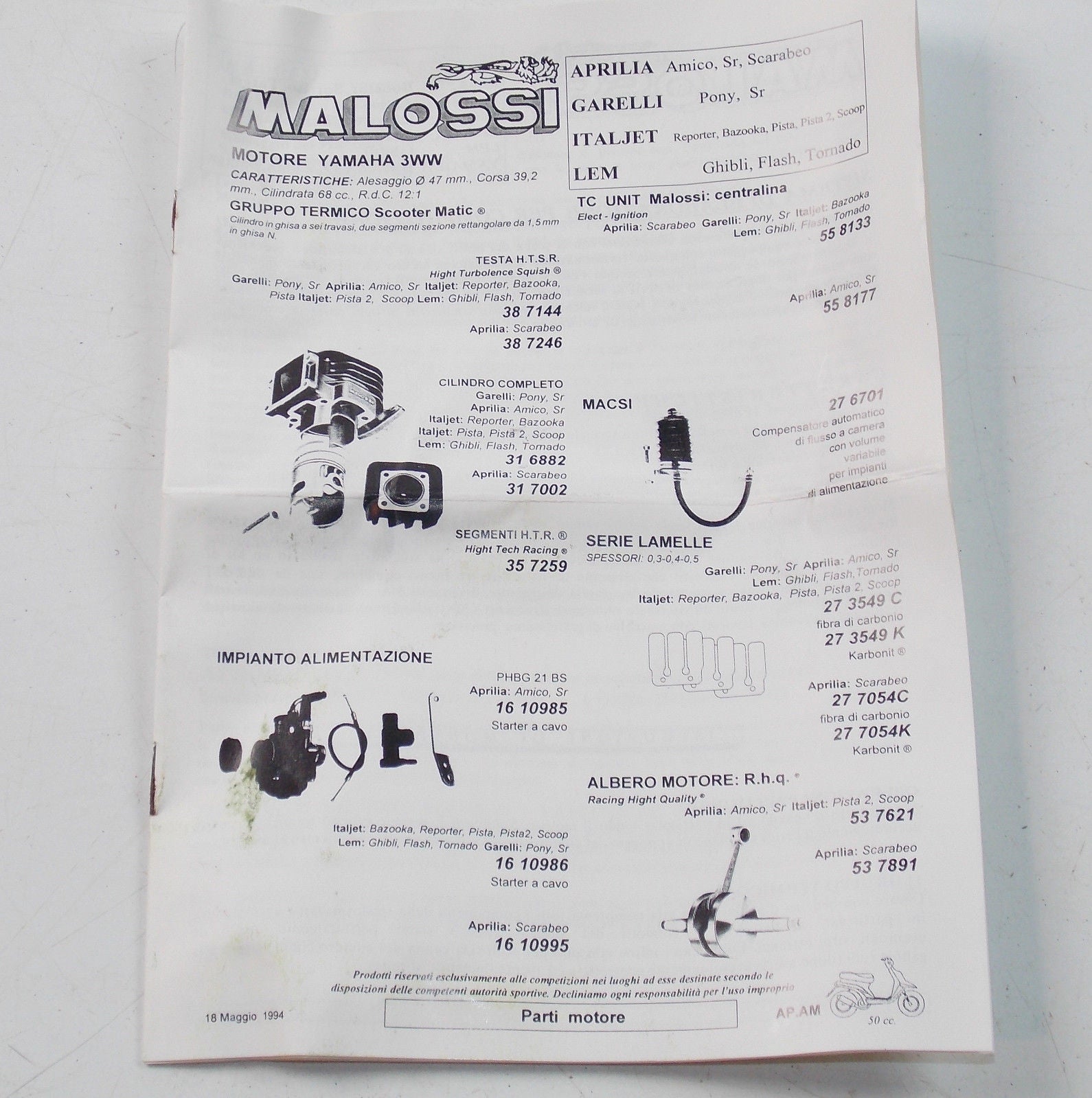 NOS 68cc MALOSSI KIT CYLINDER PISTON 47mm APRILIA GARELLI ITALJET LEM YAMAHA 3WW - MotoRaider