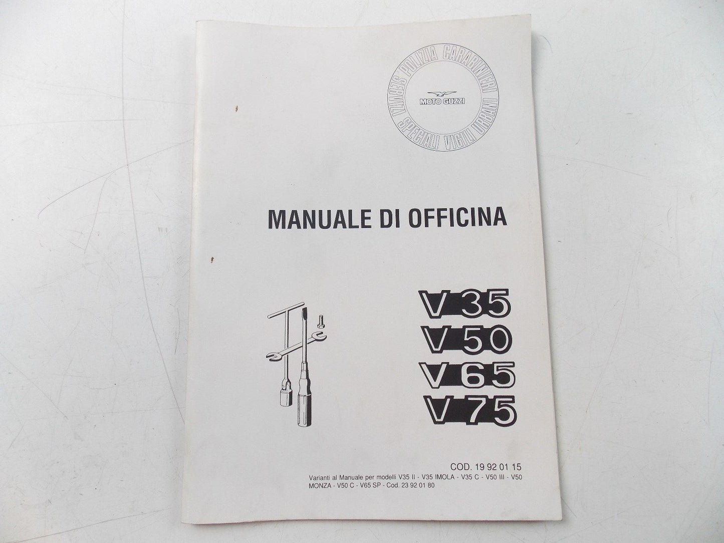 NOS GUZZI WORKSHOP MANUAL V35 V50 V65 V75 COD 199201 15 - MotoRaider