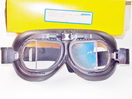 EMGO GOGGLES ANTIFOG LEATHER BARON STYLE MODEL 76-50120 CLEAR LENS - MotoRaider