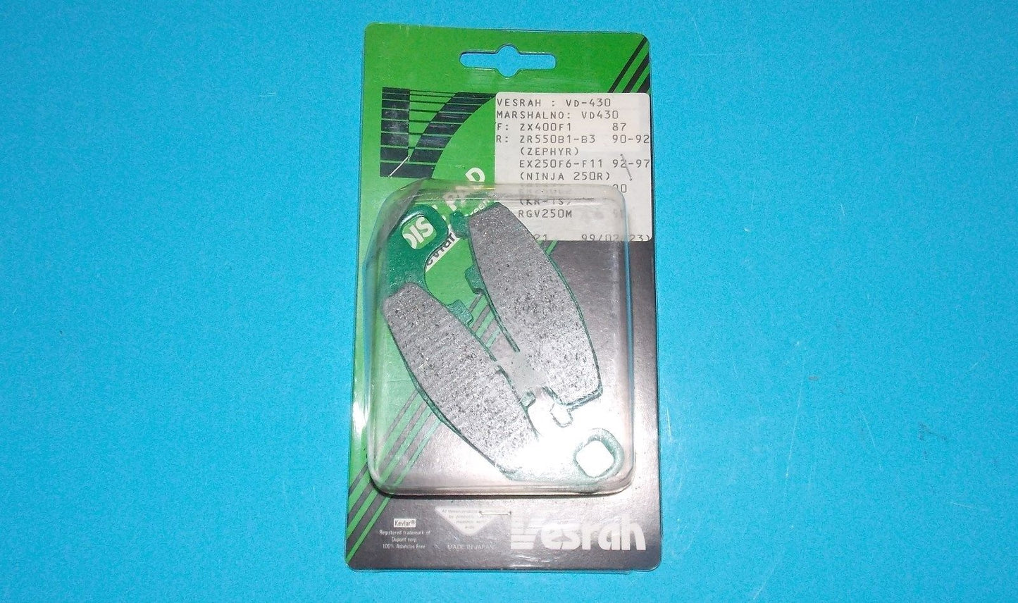 NOS VESRAH BRAKE PADS VD 430 FITS SUZUKI 1990 1991 1992   KAWASAKI  1988-2010 - MotoRaider