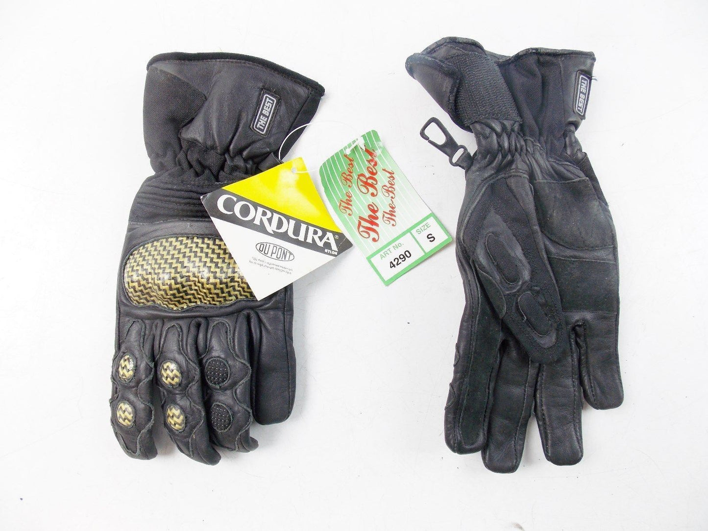 NOS 1 PAIR MOTORCYCLE RIDING BLACK GLOVES LEATHER CORDURA "THE BEST" SMALL - MotoRaider