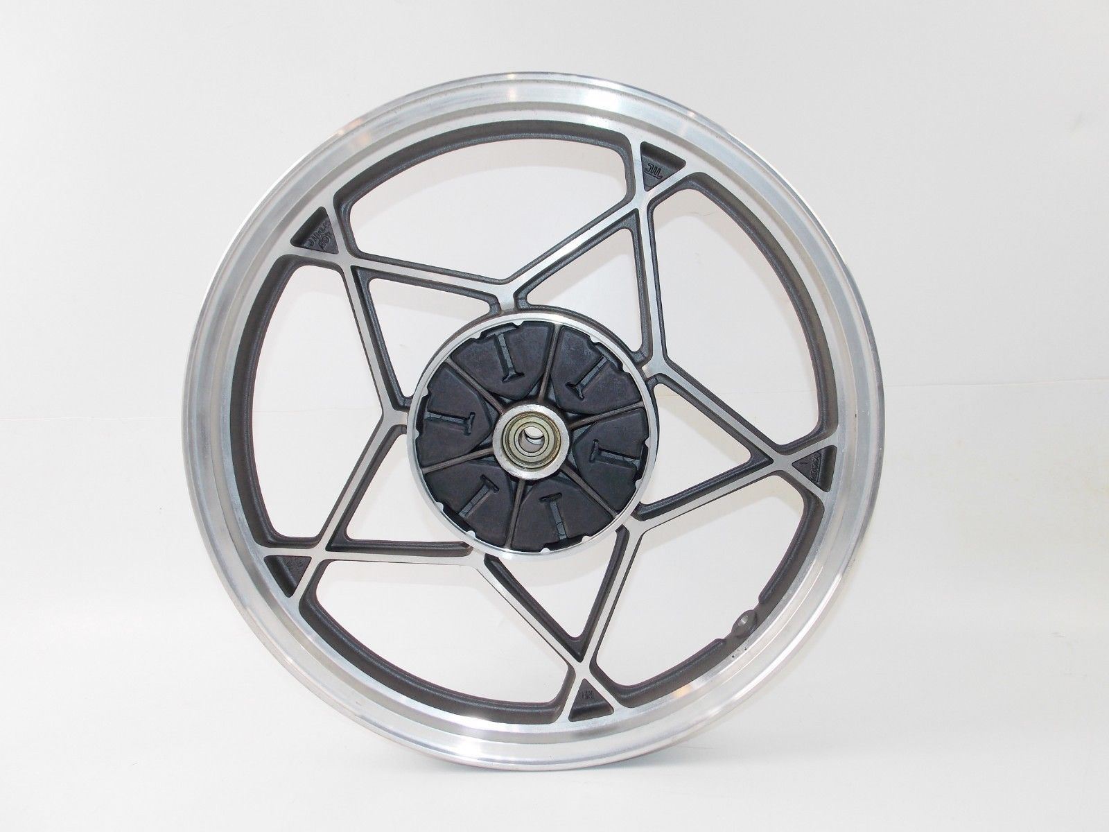 NOS 1978 SUZUKI GS REAR FRONT ALLOY WHEEL SILVER BLACK RIM 18" 1.6 WM2 1.85 WM3 - MotoRaider
