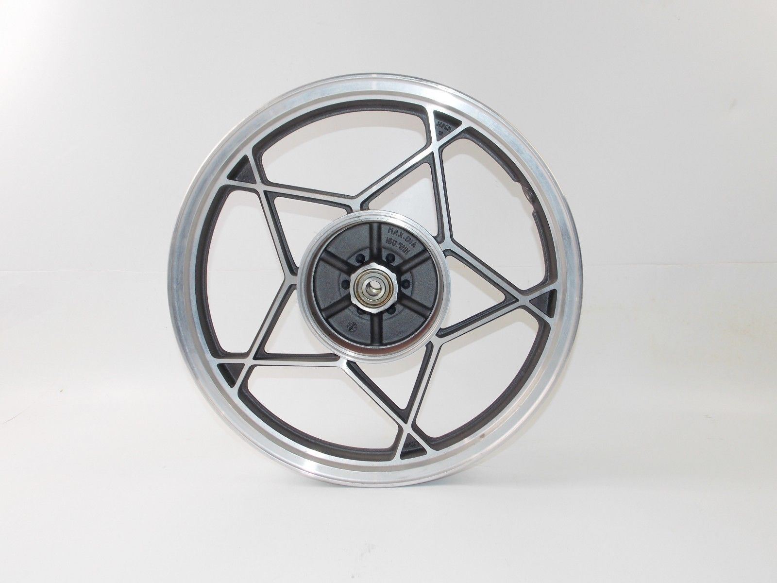 NOS 1978 SUZUKI GS REAR FRONT ALLOY WHEEL SILVER BLACK RIM 18" 1.6 WM2 1.85 WM3 - MotoRaider