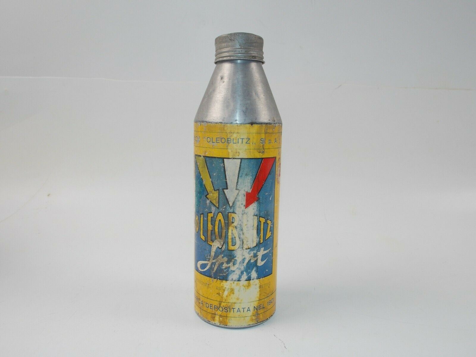 1950's OLEOBLITZ SPORT SAE-20 ALUMINUM ALLOY OIL CAN TIN ITALIAN FERRARI LANCIA - MotoRaider