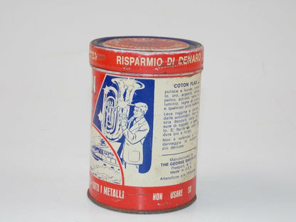 1960's COTON FLAX MAGIC COTTON METAL POLISH CAN TIN ITALIAN - MotoRaider
