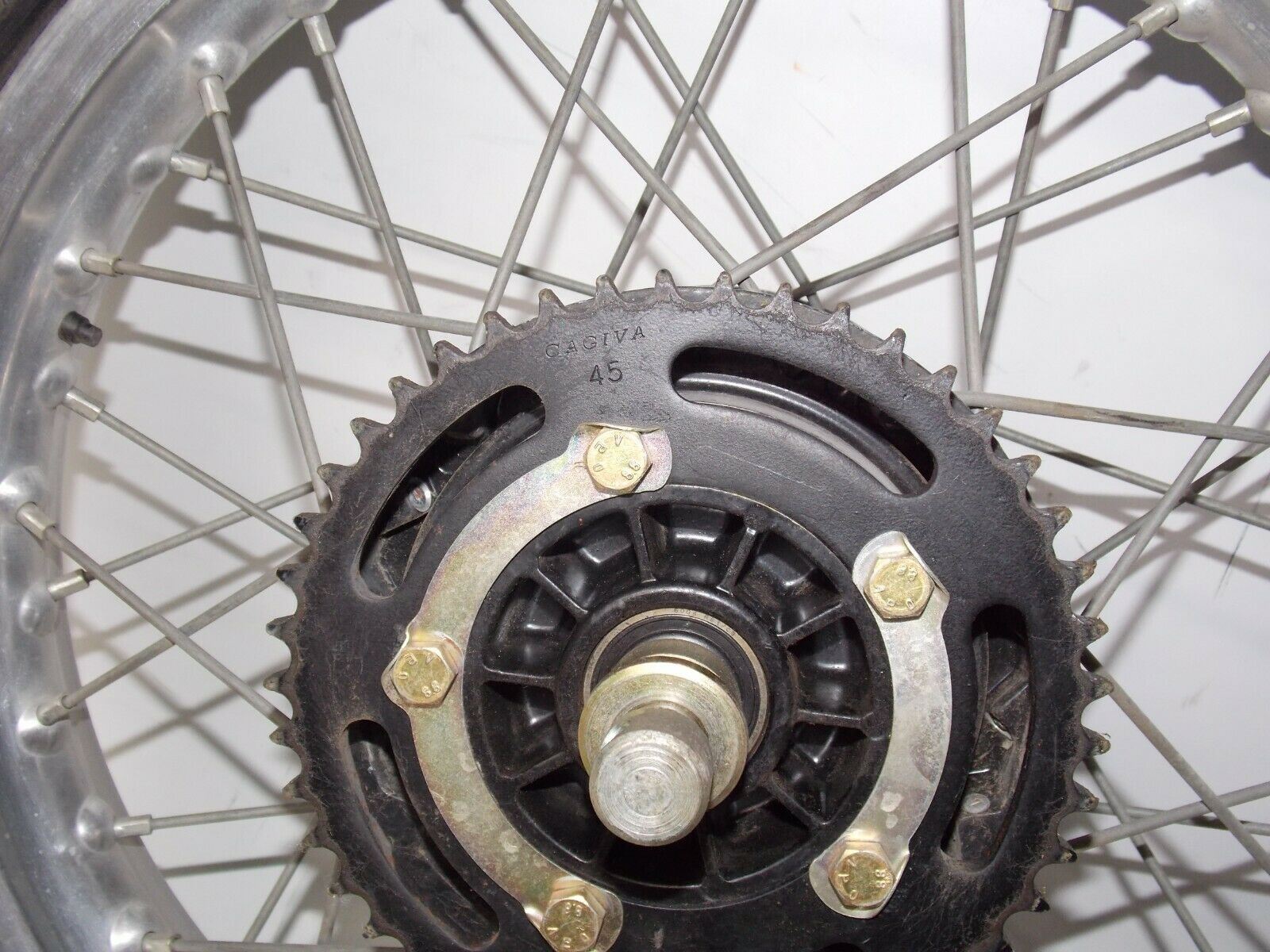 1986 CAGIVA ELEFANT-3 125cc 17" REAR WHEEL+BRAKE PLATE+AXLE+HUB+RIM ELEFANTRE - MotoRaider