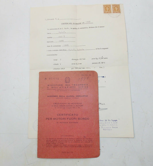 1965 MAC7 6HP 131cc BOAT MOTOR REGISTRATION BOOK+CERTIFICATE OF ORIGIN - MotoRaider