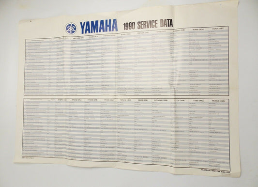 1990 YAMAHA SERVICE DATA DEALER POSTER 33x23" XV VMX FJ XT XTZ FZ FZR YZ YFZ XJ - MotoRaider