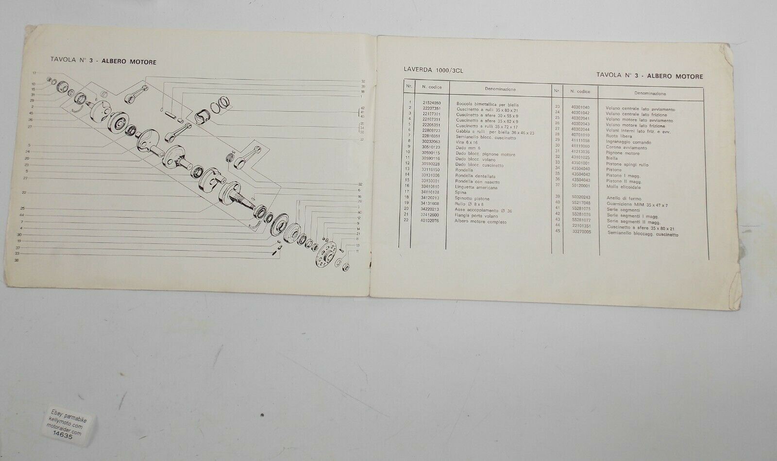 OEM 1970's LAVERDA 1000cc 3 CYL PARTS MANUAL DIAGRAM BOOK MOTOR CHASSIS ITALIAN - MotoRaider