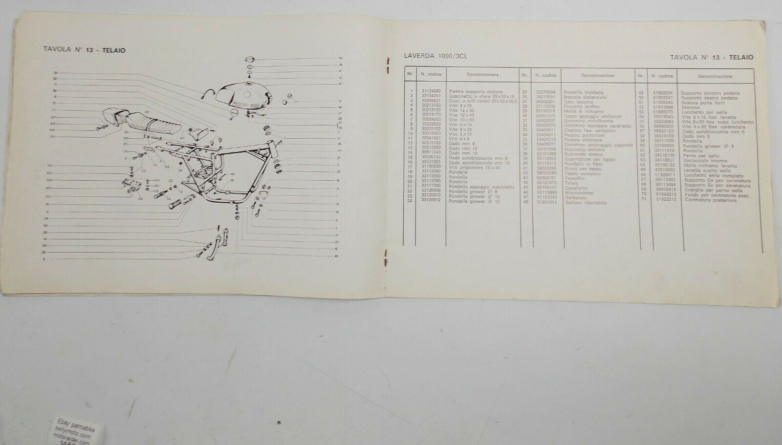 OEM 1970's LAVERDA 1000cc 3 CYL PARTS MANUAL DIAGRAM BOOK MOTOR CHASSIS ITALIAN - MotoRaider