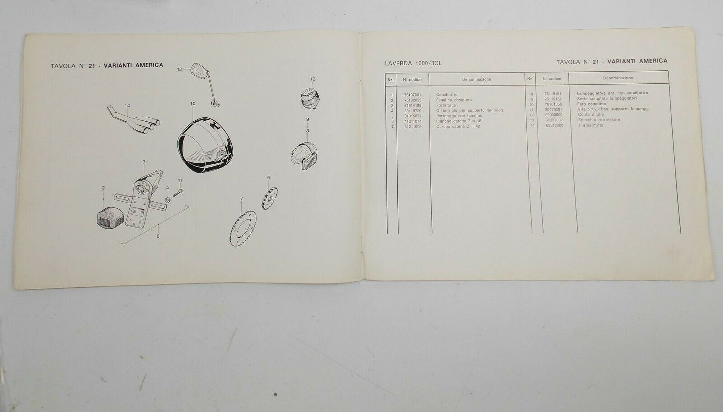 OEM 1970's LAVERDA 1000cc 3 CYL PARTS MANUAL DIAGRAM BOOK MOTOR CHASSIS ITALIAN - MotoRaider